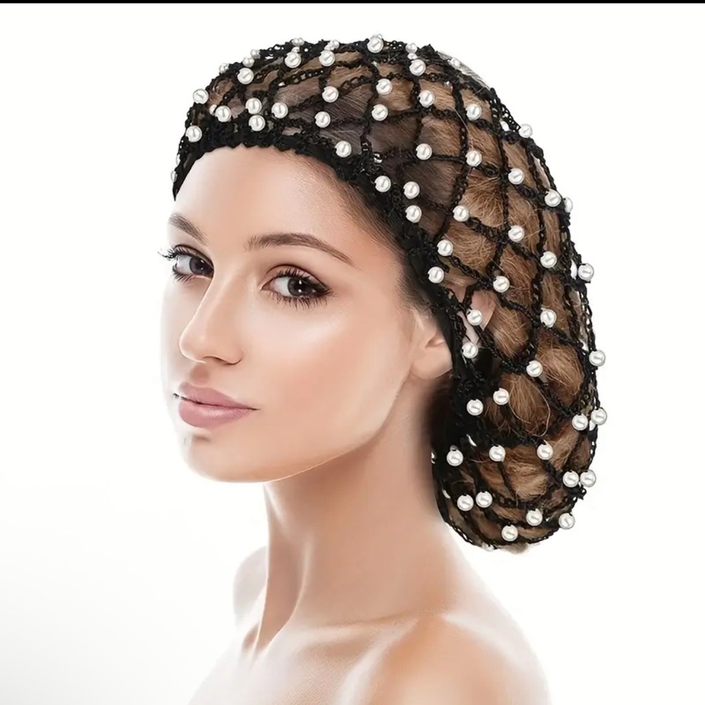 NEW🌹Elegant Black and White Pearl Hair Net